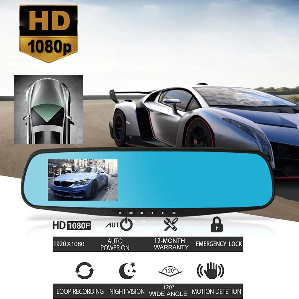 1080P HD Автомобильный видеорегистратор Автомобильный передний объектив цифровой видеозаписи видеорегистратор зеркало заднего вида dashcam - Название цвета: As the picture shows