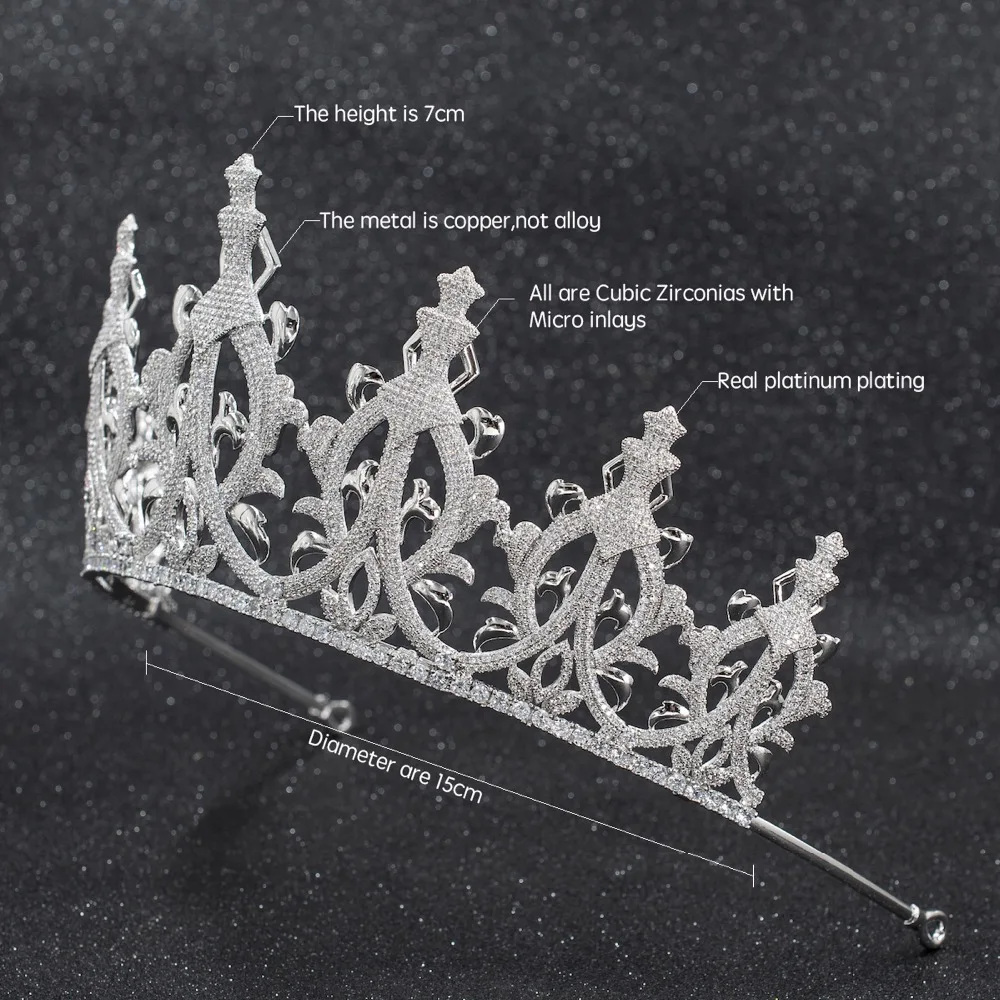 Новые кристаллы CZ кубический цирконий Свадебный большой диадема Тиары Корона Для женщин для выпускного на волосы Jewelry аксессуары CH10260