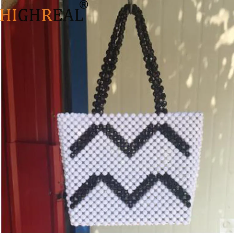 

HIGHREAL Pearls Bag Beaded Vintage Acrylic Box Totes Women Evening Party Small Flap Handbag 2019 Summer Luxury Brand
