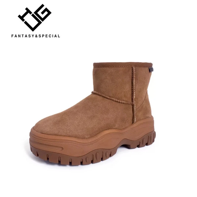 

IGU 2018 Hot Women Boots Winter Warm Snow Boots Women Genuine Leather Wool Thick Bottom Ankle Boots Ladies Winter Women Shoes