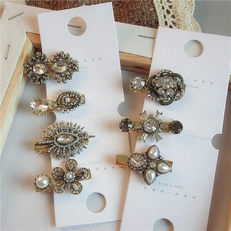 

2019 New Vintage Clear Crystal Rhinestones Flower Hairgrips For Women Fashion Hair Jewelry Imitation Pearl Hairpins Clips