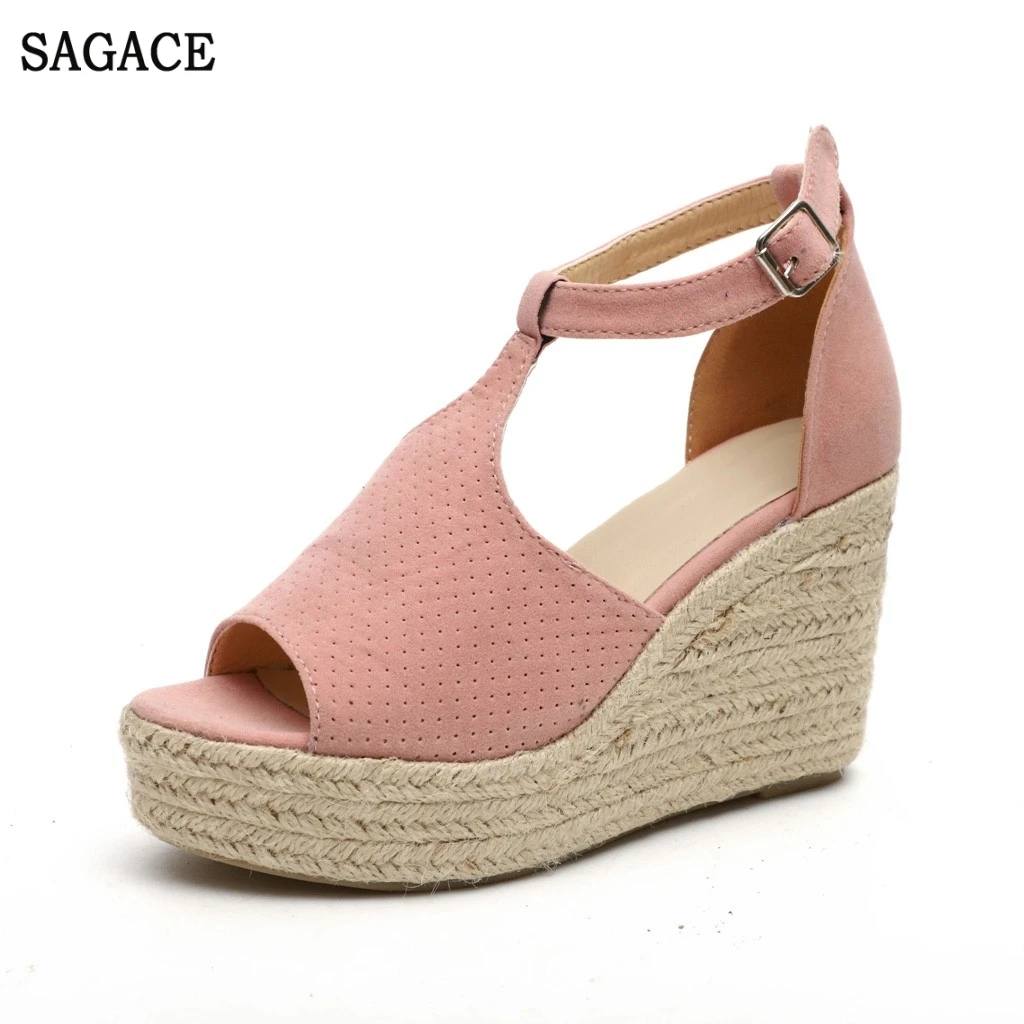 

SAGACE Women Fashion Flock Wedges High Ankle Outdoor Sandals Peep Toe Casual Sexy High Quality Outsid Ladies High Heel Shoes