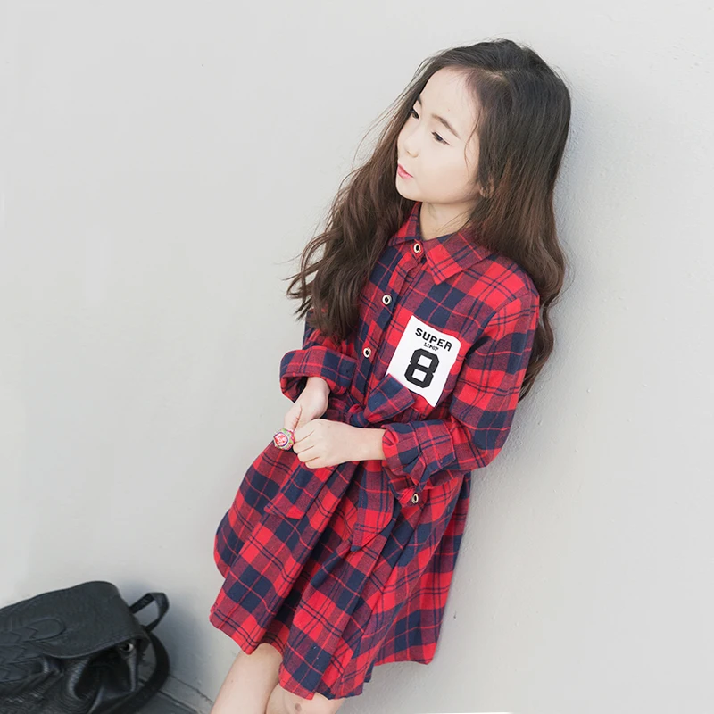 

Long Sleeve Plaid Girls Dress Autumn Winter Little Girls School Clothing age 6 8 10 12 14 15 years