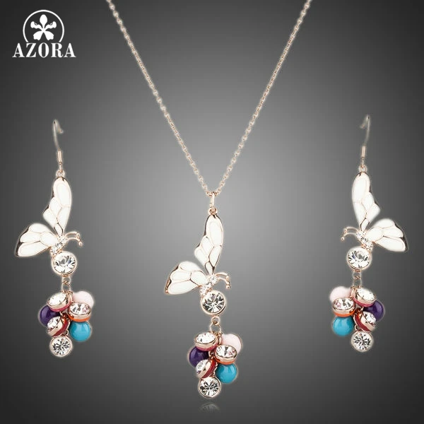 AZORA Unique Design Gold Color Stellux Austrian Crystal Butterfly Earrings and Necklace Set TG0063 AZORA Unique Design Gold Color Stellux Austrian Crystal Butterfly Earrings and Necklace Set TG0063
