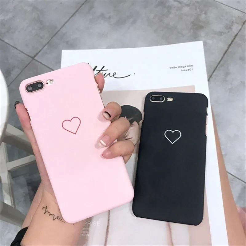 

New Men Women Sweet Love Heart Couple Frosted Hard PC Back Cover Cute Protection Phone Case for IPhone X XS 6 6S 8 Plus 7 7Plus