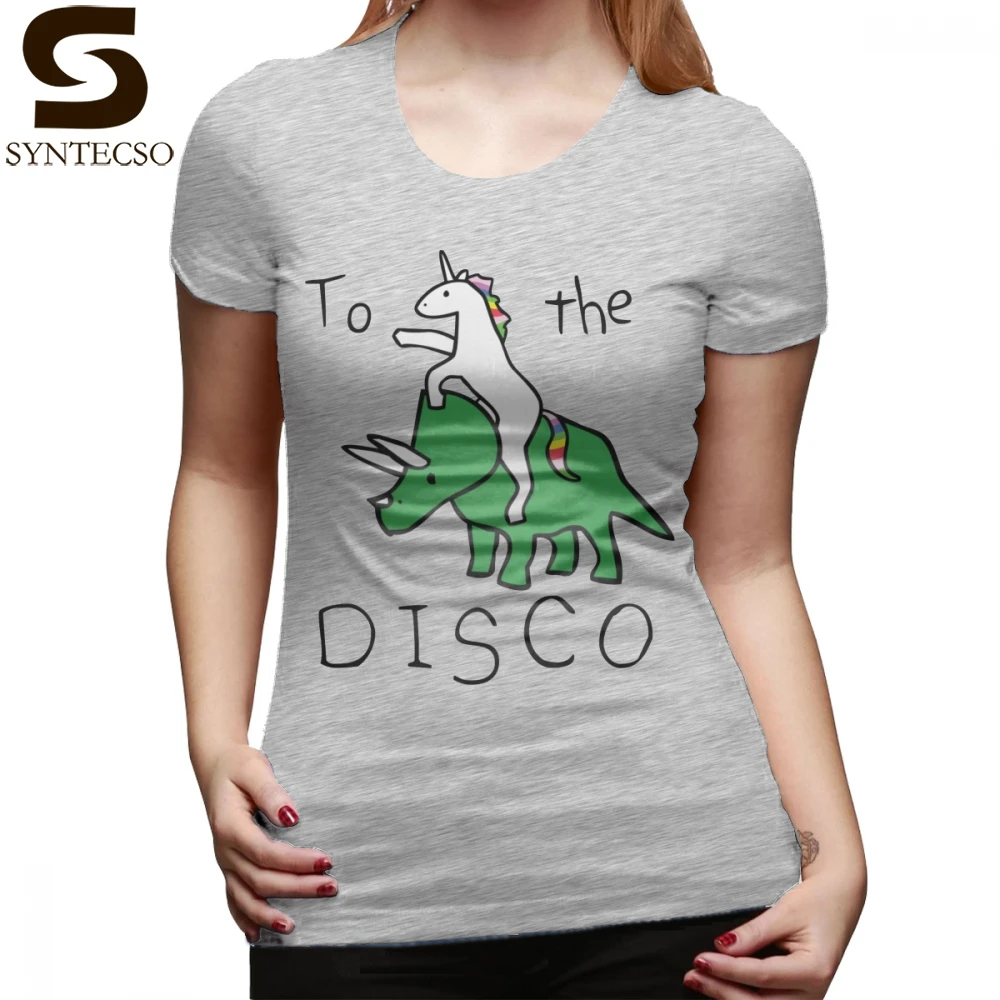 

Dinosaur T-Shirt To The Disco Unicorn Riding Triceratops T Shirt Graphic Street Wear Women tshirt Funny Ladies Tee Shirt