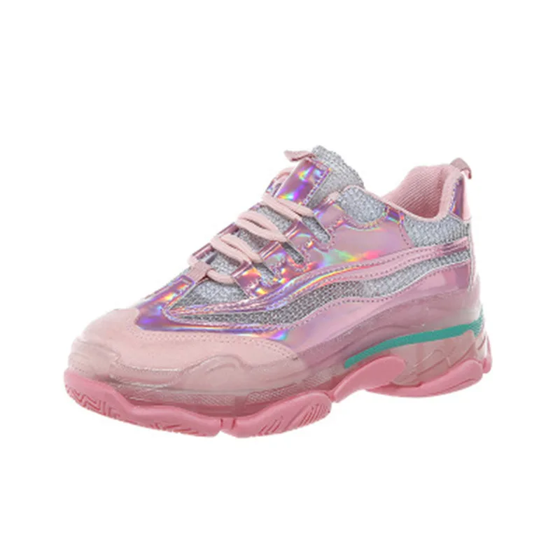 

Women's Sequined Sneakers Ladies Breathable High Mesh Sports Shoes Woman's Lace-up Sneakers Comfortable Walking Shoes SS13