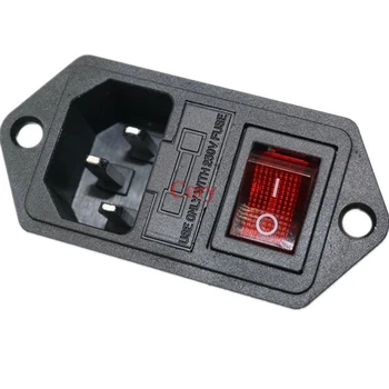 

1pc AC power socket AC-09 Three-in-one switch with fuse seat AC electrical socket outlet 4 pin switch with Light 10A CZYC