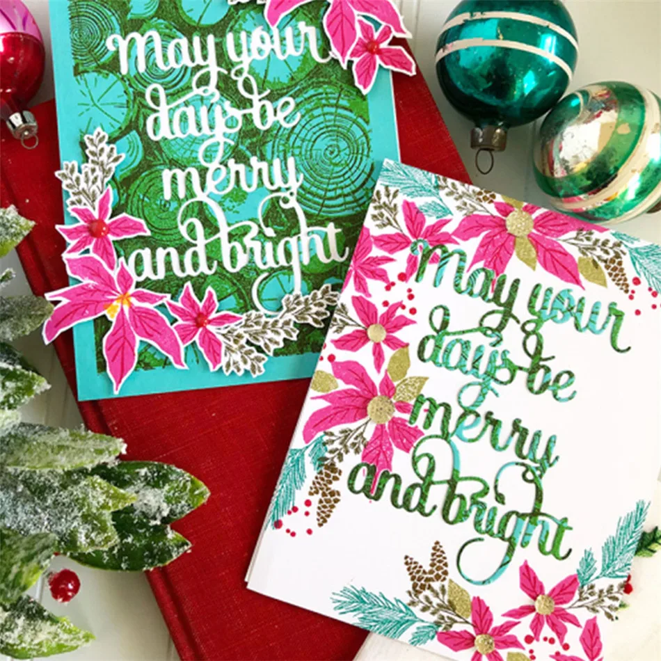 

YaMinSanNiO Merry Bright Words Metal Cutting Dies New 2019 Crafts Dies Scrapbooking for Paper Cards Making Decorations Embossing