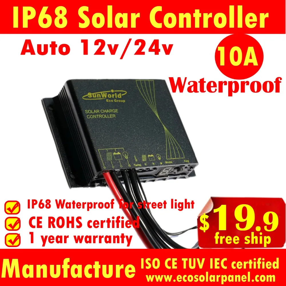 

10A12V/24V IP68 waterproof solar charge controller,solar charge regulator, timer and light control, Duel LED display,MPPTSUN