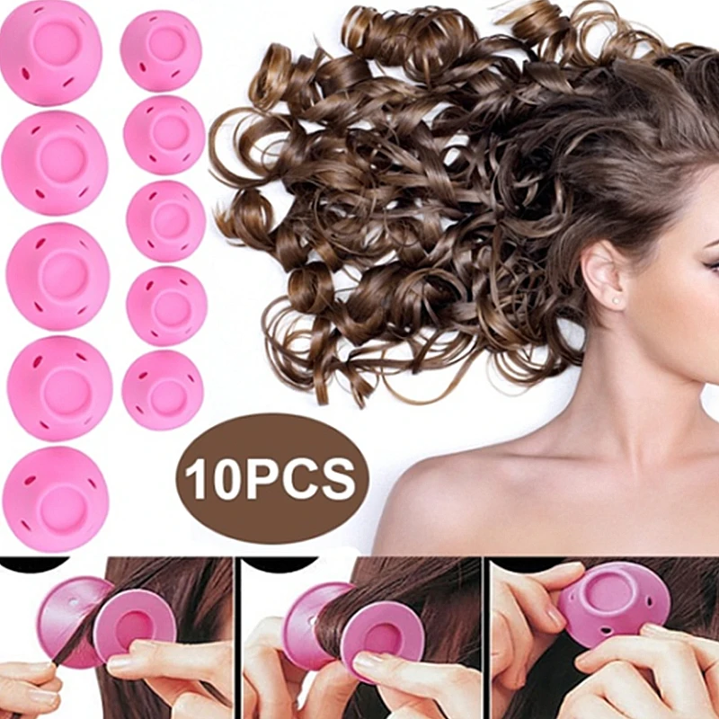 

10pcs/set DIY Hair Curlers Soft Rubber Magic Hair Care Rollers Silicone Hair Curler No Heat Hair Styling Tool Blue 18mm-23mm