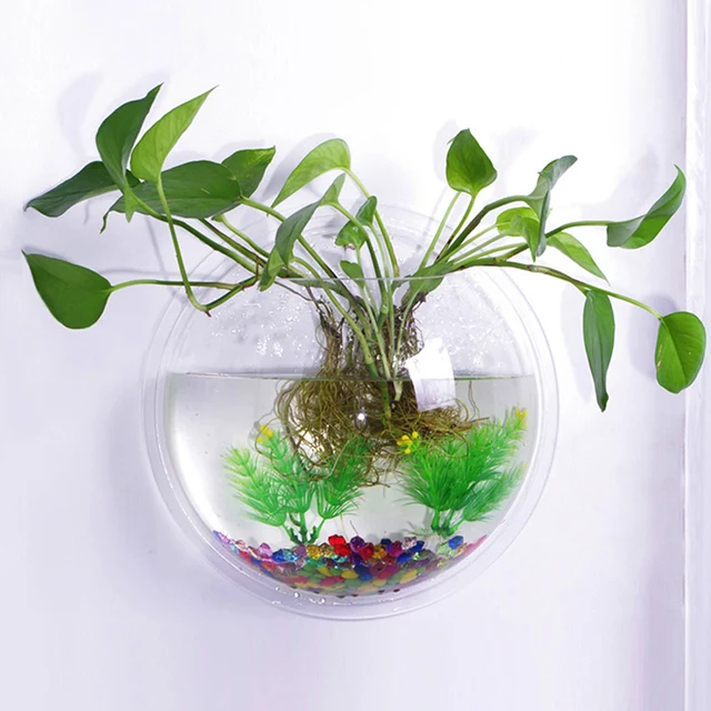 Eworld Acrylic Fish Bowl Wall Hanging Aquarium Fish Tank Aquatic Pet Supplies Pet Products Wall Mount Plant Pot For Home Decor