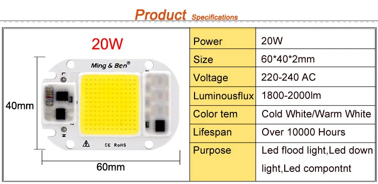 Светодиодный COB лампы постоянного тока чип светодиодный рассеивателем 220V 240V 230V 20W 30W 50W умная ИС(интеграционная схема) "сделай сам" для Светодиодный прожектор светильник нужен радиатор для охлаждения