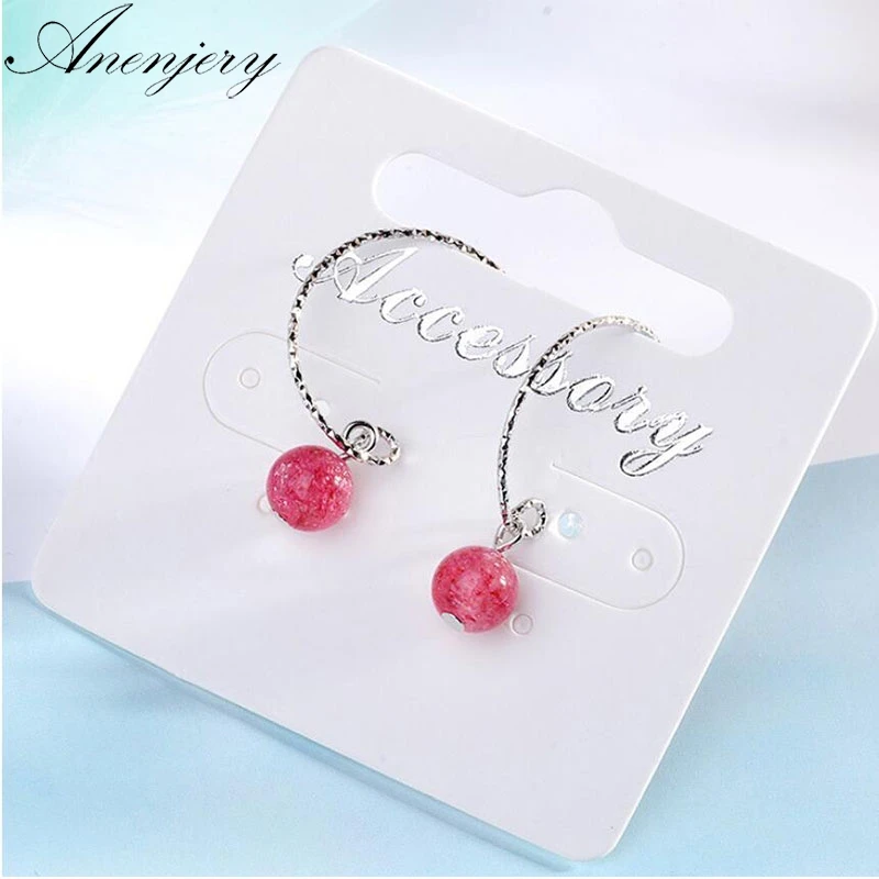 

Anenjery New Simple Fashion 925 Sterling Silver Earrings For Women Girl Gift Strawberry Crystal Beads Earrings pendientes S-E520