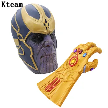 

2018 Movie 3 Infinity War Thanos Cosplay Face Mask Helmet Gloves Hands Gauntlet Superhero Latex Party Halloween Props