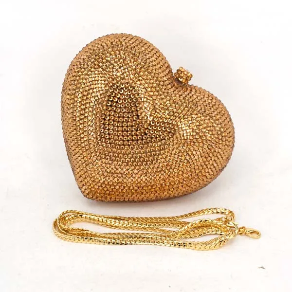Клатч в форме красного сердца с кристаллами, стразы, вечерняя сумочка, металлические женские вечерние сумочки в форме сердца, дамские свадебные сумочки 88167 - Цвет: Gold evening bag