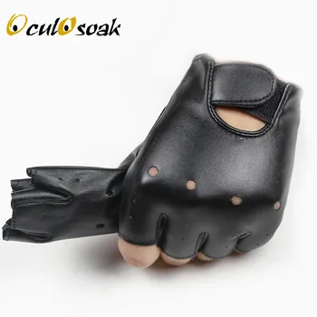 

High Qualtiy Leather Gloves for Kids Boy Girls Fingerless Gloves Chilidren Half Finger Mittens Breathable Black Gants enfants