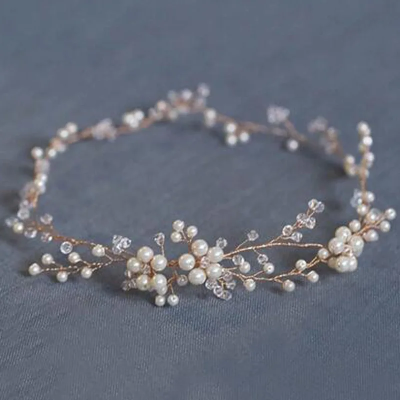 

Rose Gold Hair Vine Bridal Accessory Wedding Headpiece Crystal Bride Tiara Silver Gold Headband Pearl Hair Jewelry Accessories