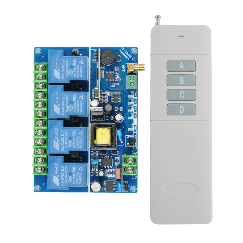 

220V 4CH 30A RF Wireless Remote Control System Radio Wireless Lighting Switch 3000M Long Distance For Industry Equipment