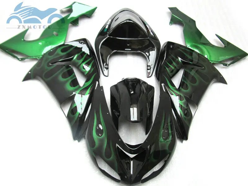 Пользовательские ваши обтекатели комплект для KAWASAKI Ninja 2006 2007 ZX 10R МОТОЦИКЛ ABS Пластиковые обтекатели наборы ZX10R 06 07 зеленый пламя части