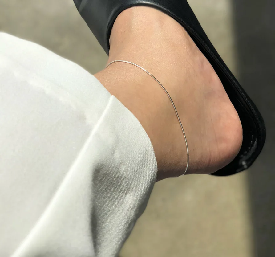 Тонкий аутентичный стерлингового серебра 925 Snakebone ножной браслет ювелирное изделие женские TLS50