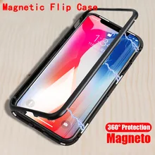 Magnetic Adsorption phone case for iphone X 7 8 plus case metal frame tempered glass cover for iphone 7 8 X luxury fundas YAGOO