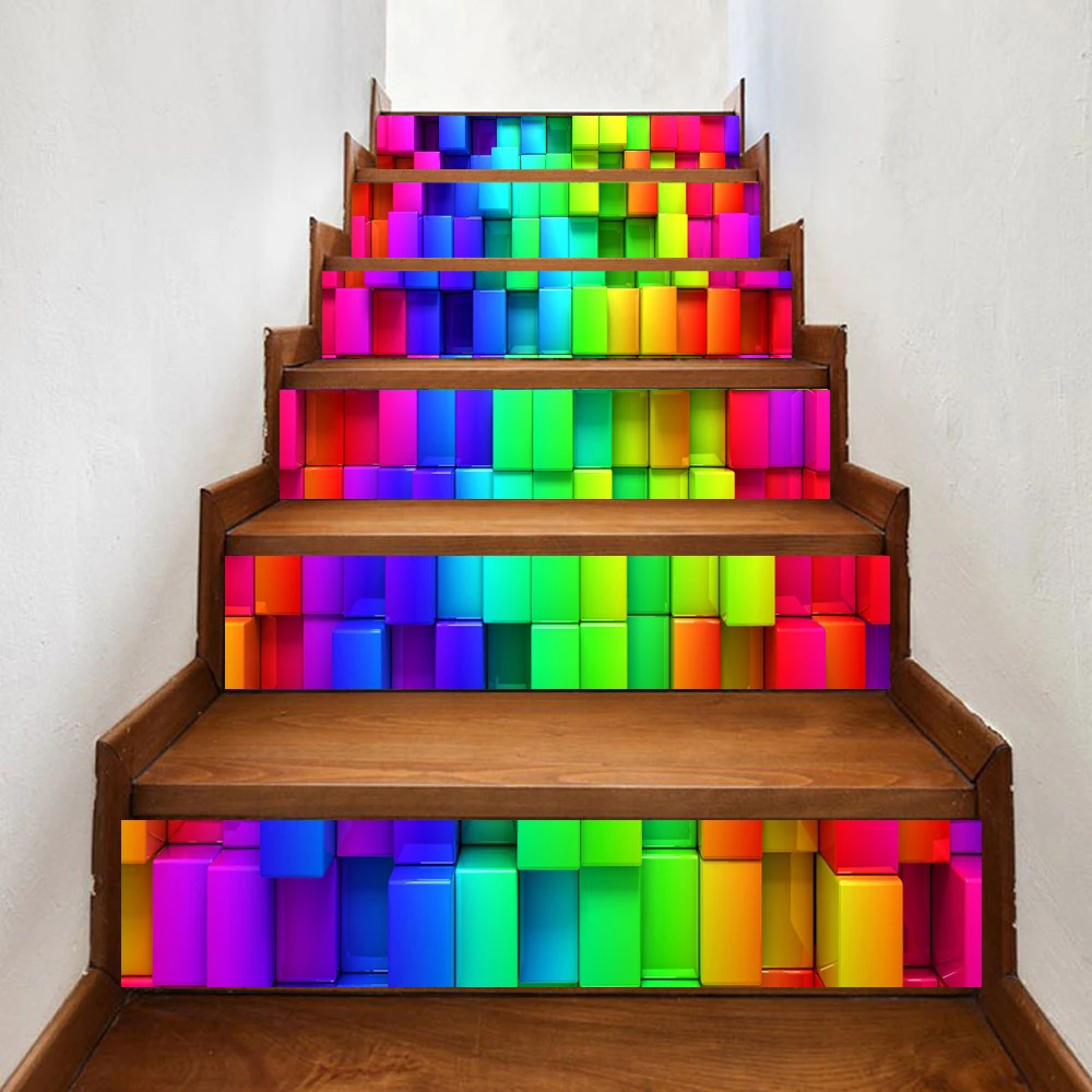 

Colorful Wall Stickers 6pcs DIY Steps Sticker Removable Stair Sticker Home Decor Ceramic Tiles Patterns Drop shipping AP25