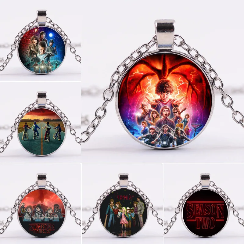 

Stranger Things time Gem Cabochon glass pendant necklace popular alloy chain gift for kids Children's Day Creative Party favors