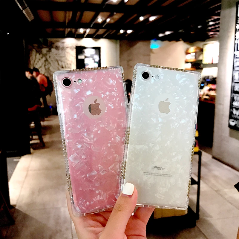 Portefeuille Phone Case For Apple iPhone X 8 7 6s Plus 5s SE Bling Diamond Soft Transparent TPU Crystal Phone Square Case Cover01