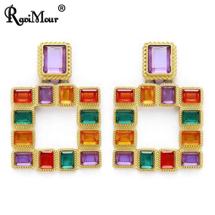 

Big Square Drop Earrings for Women Vintage Jewelry Colorful Acrylic Geometric Dangle Earring Brand Design Gold Statement Brincos