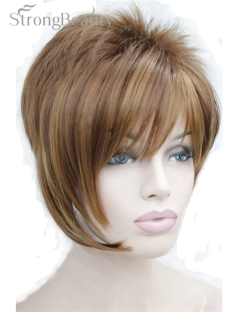 

Strong Beauty Girl Synthetic Natural Wave Short Side Part Blonde Wigs With Bangs Smart Hair Styles For Young Women Cosplay Wigs