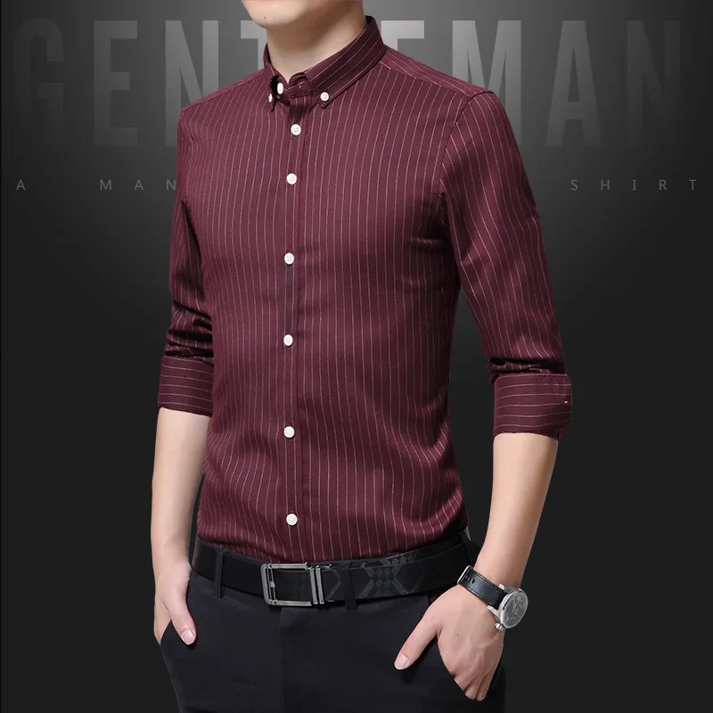 MOON US 3XL Новая мужская рубашка в тонкую полоску Повседневная клетчатая официальная брендовая одежда с длинными рукавами деловые рубашки мужская сорочка Homme CS-018 - Цвет: RED