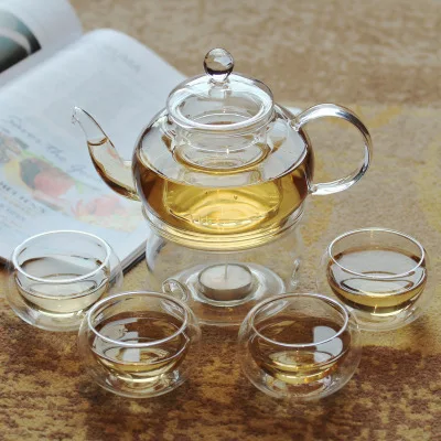 O. RoseLif японский экологичный дизайн здоровья 600 мл стеклянный чайный набор кофейник чайный набор 4 чашки+ 1 чайник+ 1 круглая нагревательная база