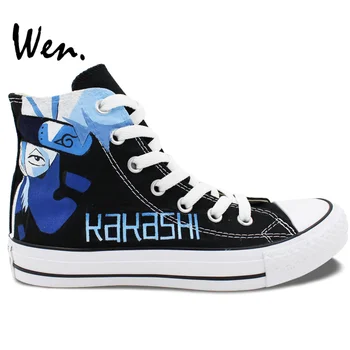 

Wen Hand Painted Anime Shoes Naruto Kakashi Lee Men Women's High Top Black Canvas Sneakers Birthday Christmas Presents