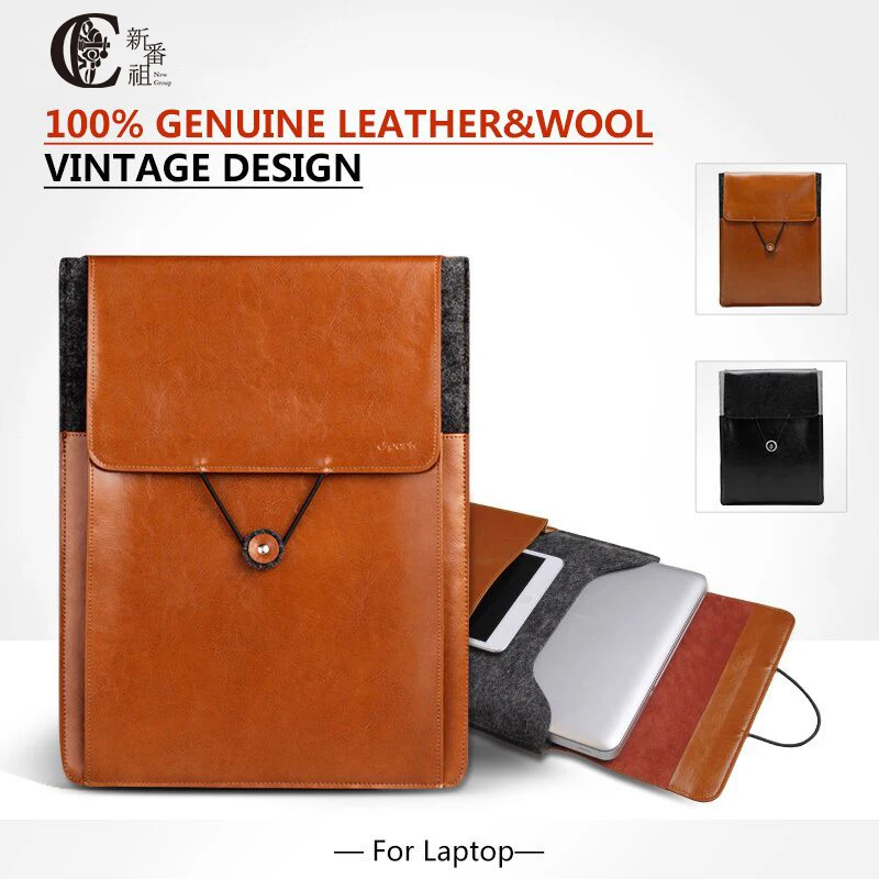 

Genuine Leather Laptop Bag For Macbook Air 11" Pro 13" 15" 17" Sleeve Notebook HP Stream13 Laptop Acer Chromebook Universal Case
