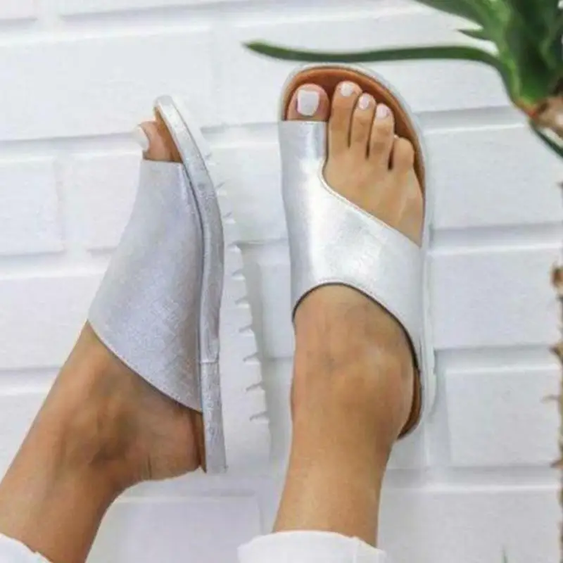 Summer Shoes Sandals Women Comfy Platform Feet Correct Thickened Street PU Leather Dating Shopping Flat Sole Women Sandal 2019