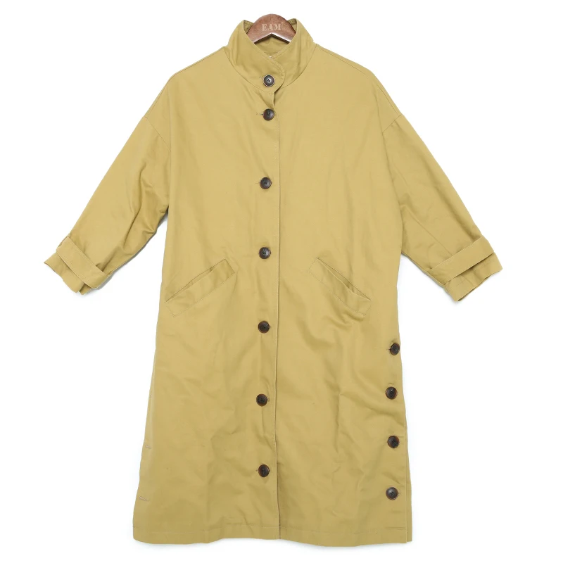 [EAM] женский желтый Тренч большого размера с боковой пуговицей, новая свободная ветровка с отворотом и длинным рукавом, модная осенне-зимняя коллекция YE5911 - Цвет: yellow
