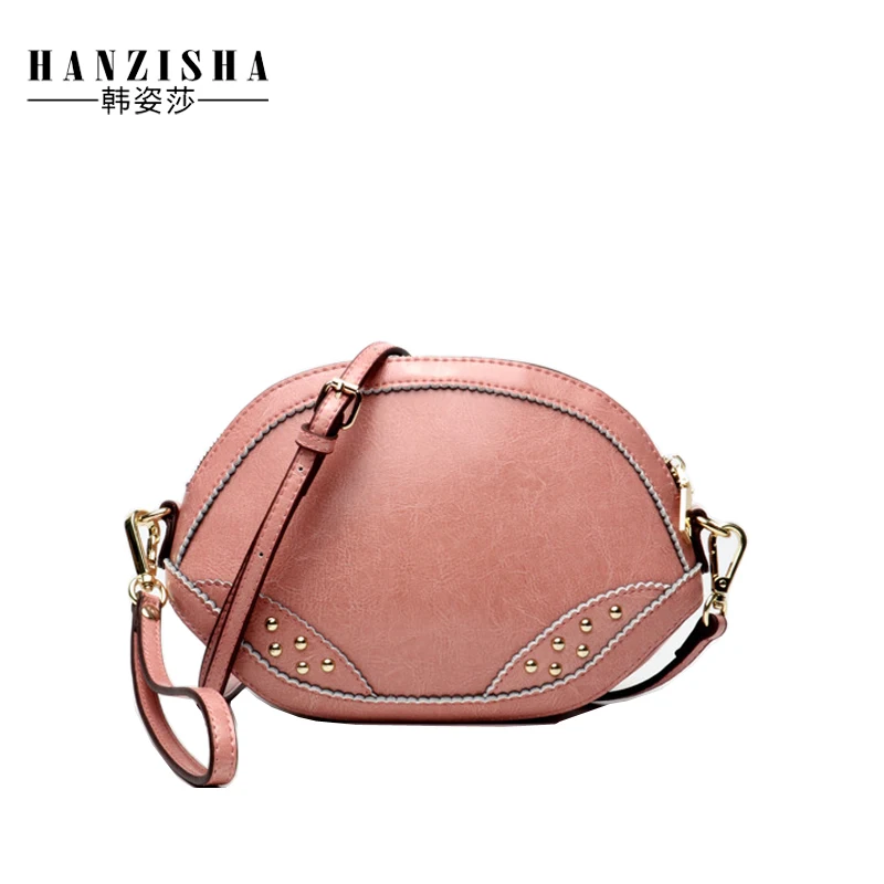 

2018 Fashion Genuine Leather Women Bag Famous Brand Bag Cow Leather Rivet Small Crossbody Shell Bag Women Crossbody Clutches Bag
