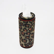 Кристалл Леопард автомобильный держатель чашки цилиндр коробка для салфеток полотенца трубка алюминиевый сплав тканевая трубка авто принадлежности аксессуары