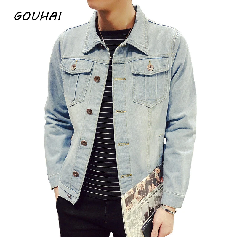 Solid Casual Slim Mens Denim Jacket Plus Size S 4XL 5XL Bomber Jacket