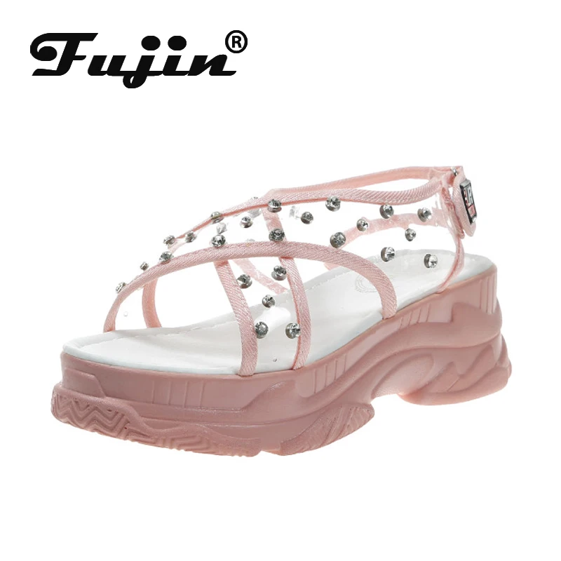 

Fujin Wedge Sandals Dropshipping Female Summer Fairy Wind Ins Super Fire 2019 New Wild Muffin Thick Bottom Roman Shoes Tide