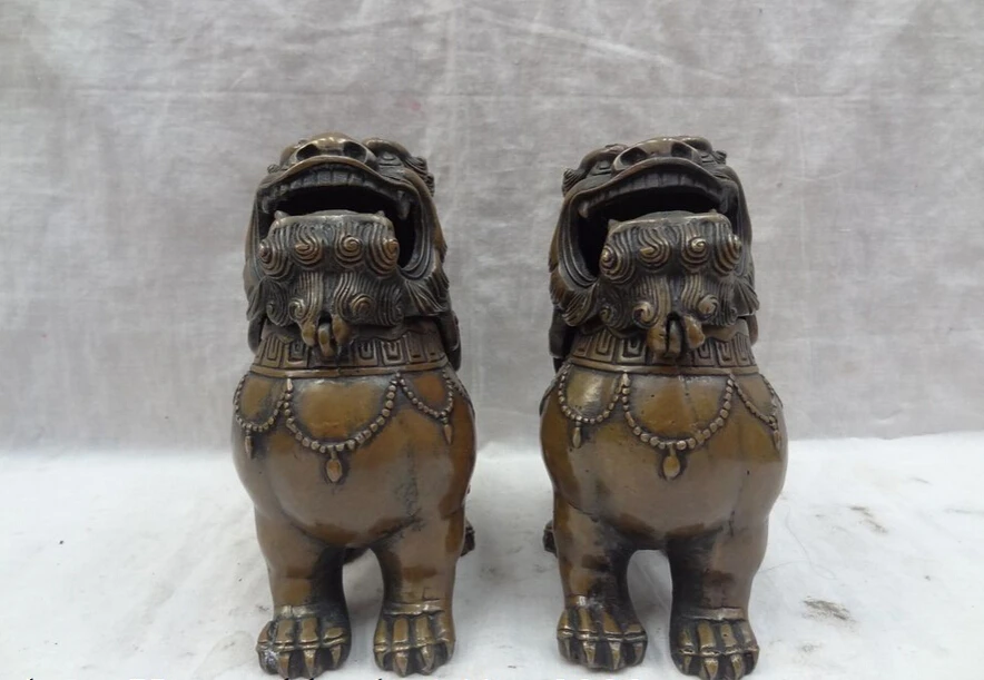 

S2901 Chinese Bronze Movable Lion Head PiXiu Fu Dog Statue Incense Burner Censer Pair D0318