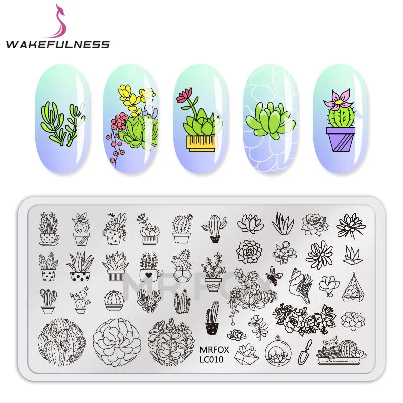 

WAKEFULNESS Potted Plants Pattern Nail Stamping Plates Rectangle Flowers Nail Art Stencil Templates Manicure Nail Stamp Tools