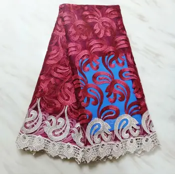 

Red 5 Yards African Lace Fabric Embroidered Nigerian Laces Fabric Bridal High Quality French Tulle Lace Fabric For Women Dress