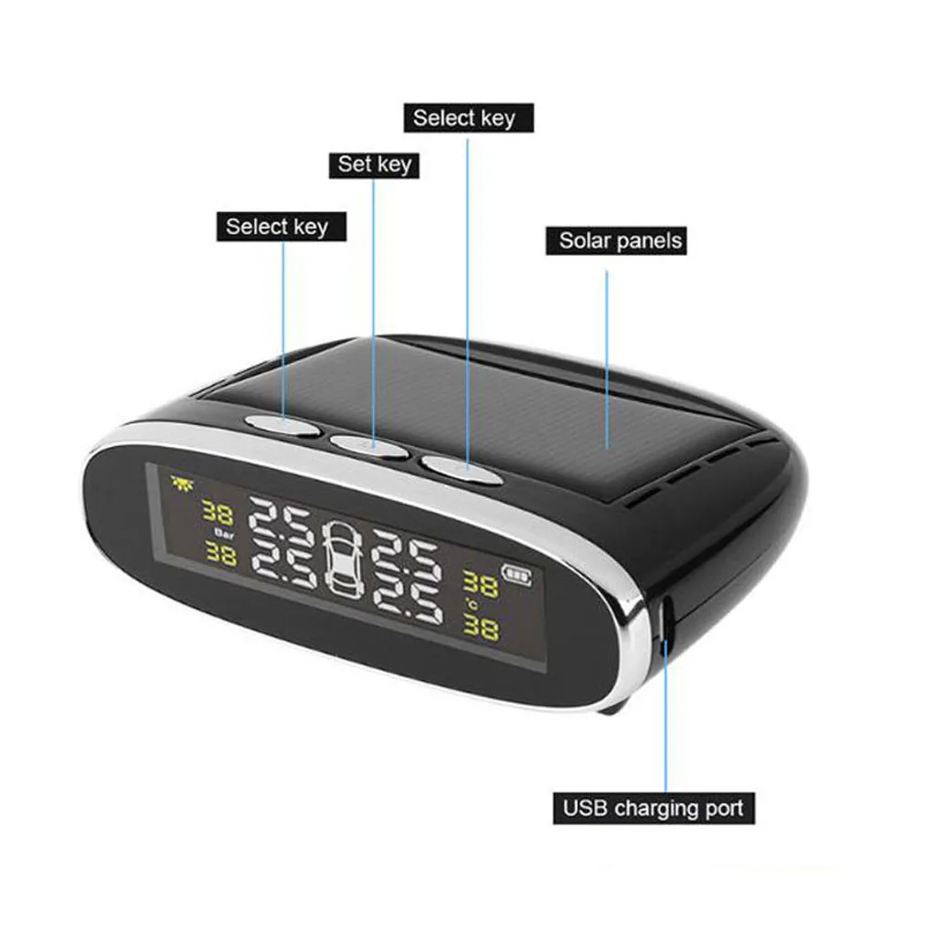 Универсальный автомобильный Солнечный монитор давления в шинах TPMS Тестер давления в шинах Система обнаружения+ 4 внутренних датчика