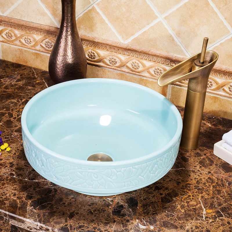 China Handmade Lavabo Washbasin bathroom sink bowl countertop Flower Shape Ceramic wash basin bathroom sink (8)