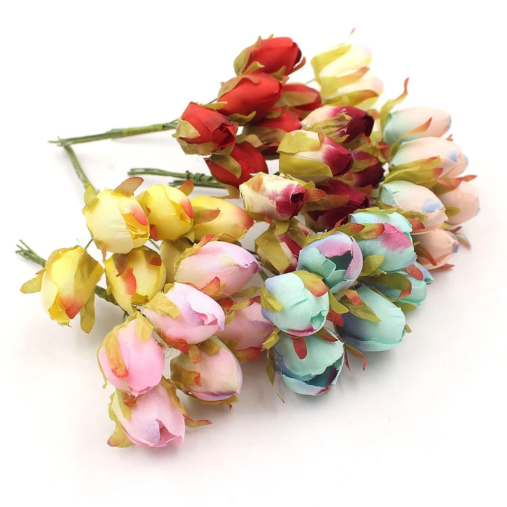 

6pcs/lot Artificial Flowers Bouquet Silk Roses Bud Handmade for Home Decoration Scrapbooking Flowers Craft and Diy Fake Flowers