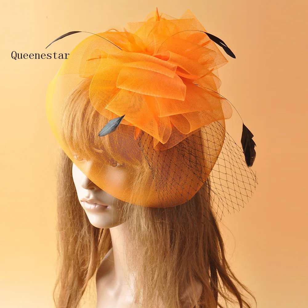 9 Цвета перо Fascinators головной убор зажим для волос синий зеленый Европейская Женская марли Цветочные Шпильки коктейльное Дерби вечерние