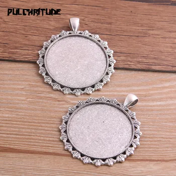 

2pcs 35mm Inner Size Antique Silver color Metal Alloy Simple Big Round Cabochon Pendant Setting Jewelry Findings