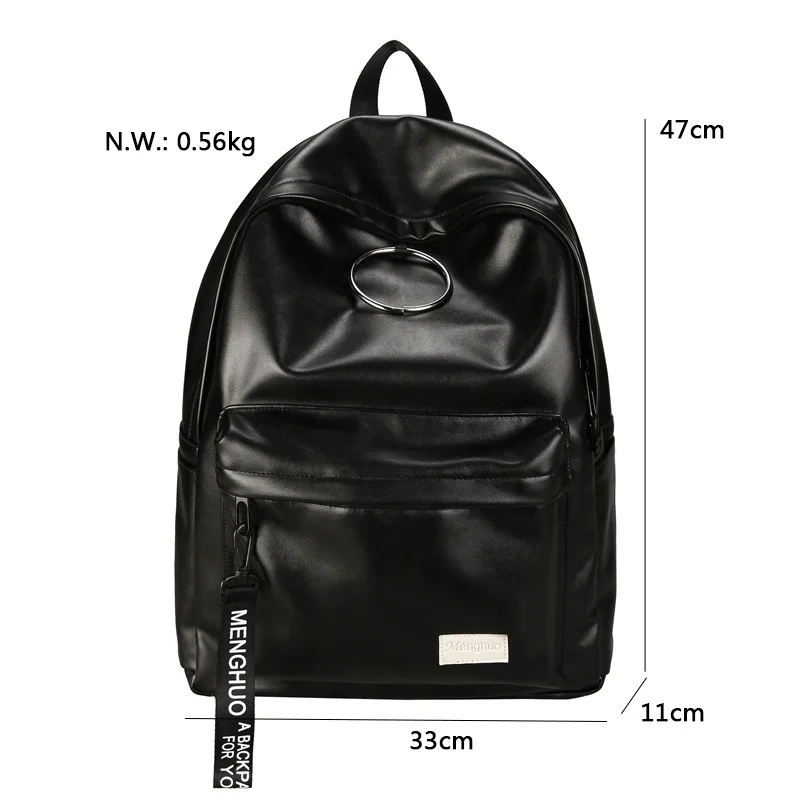 Menghuo Preppy Style School Backpack 2 Different Sizes Lovers Backpack Unisex PU Leather Backpack Travel Bags Teenagers Mochila (001)